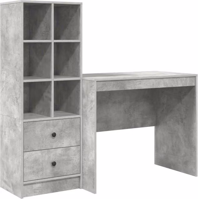 Scrivania | Tavolo da Ufficio con cassetto con lo scaffale 2 pz Grigio cemento