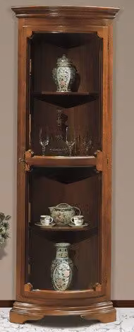 Vetrina ad angolo classica con vetro curvo in legno color noce Mobili 2G L/P/H: 44 x 44 x 201 cm
