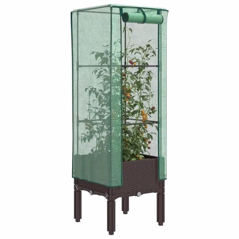 Letto rialzato con copertura effetto rattan vidaXL, marrone e verde, L/P/H: 40 x 40 x 140 cm