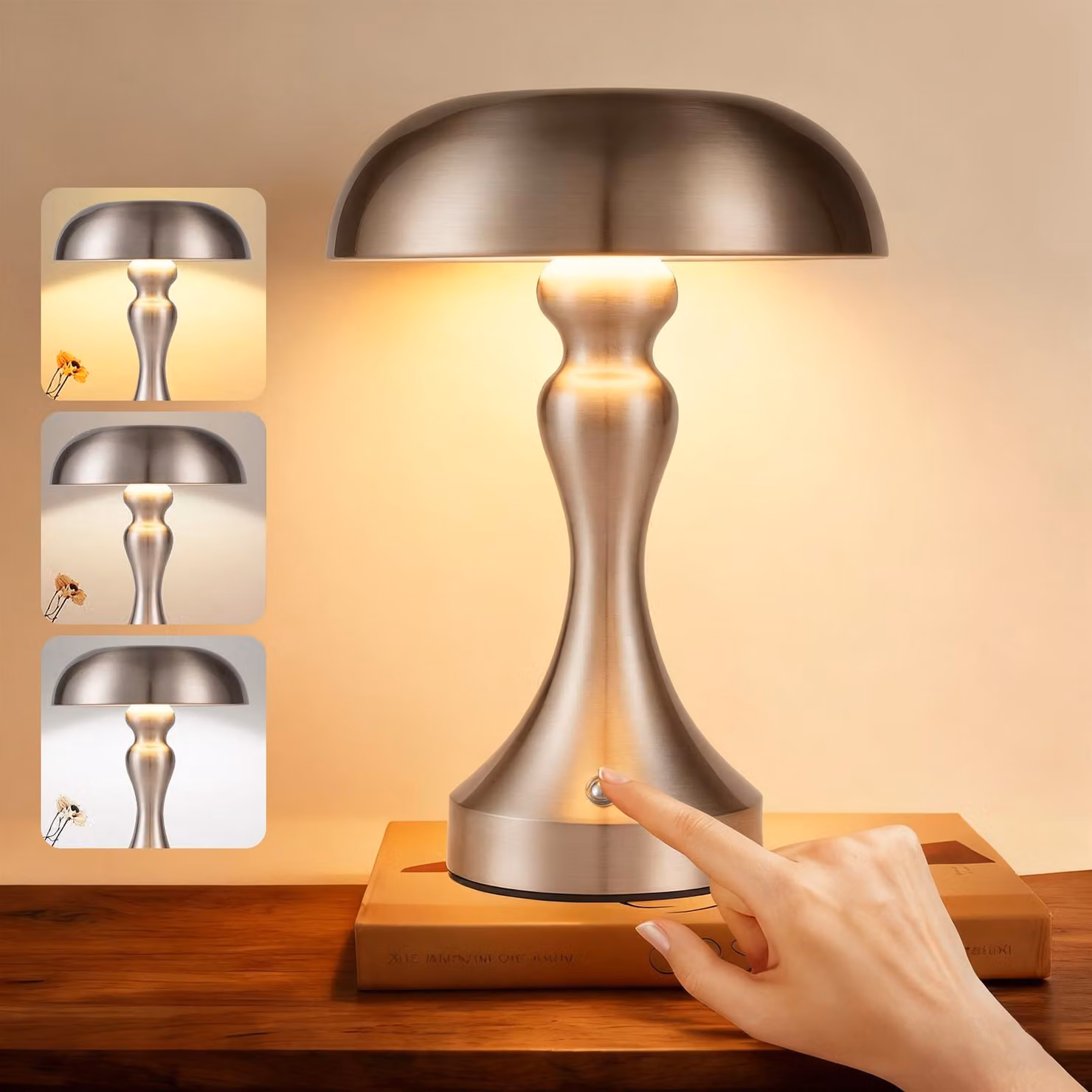 ZMH Lampada da tavolo a batteria Lampada da tavolo a LED ricaricabile Lampada da tavolo touch dimmerabile Lampada vintage retrò con batteria al nichel ricaricabile USB Lampade da tavolo per davanzale Soggiorno Camera da letto