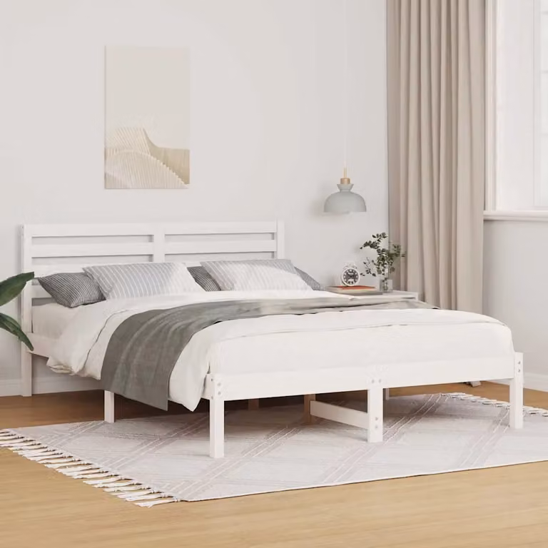 Struttura del letto vidaXL in pino massello bianco L/P/H: 195.5 x 140 x 80.5 cm