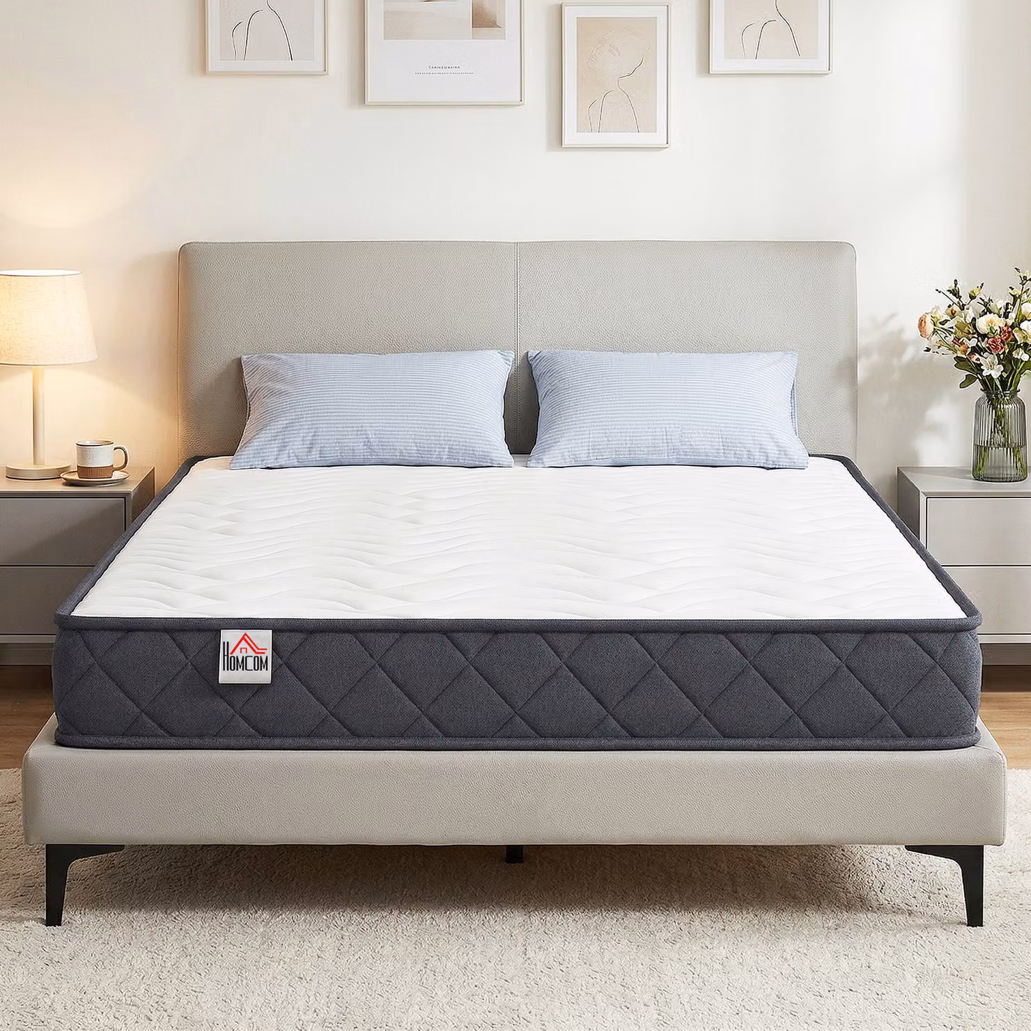 Materasso HOMCOM a 2 posti con imbottitura in memory foam e schiuma a onde, bianco o grigio, L/P: 140 x 190 cm – 2