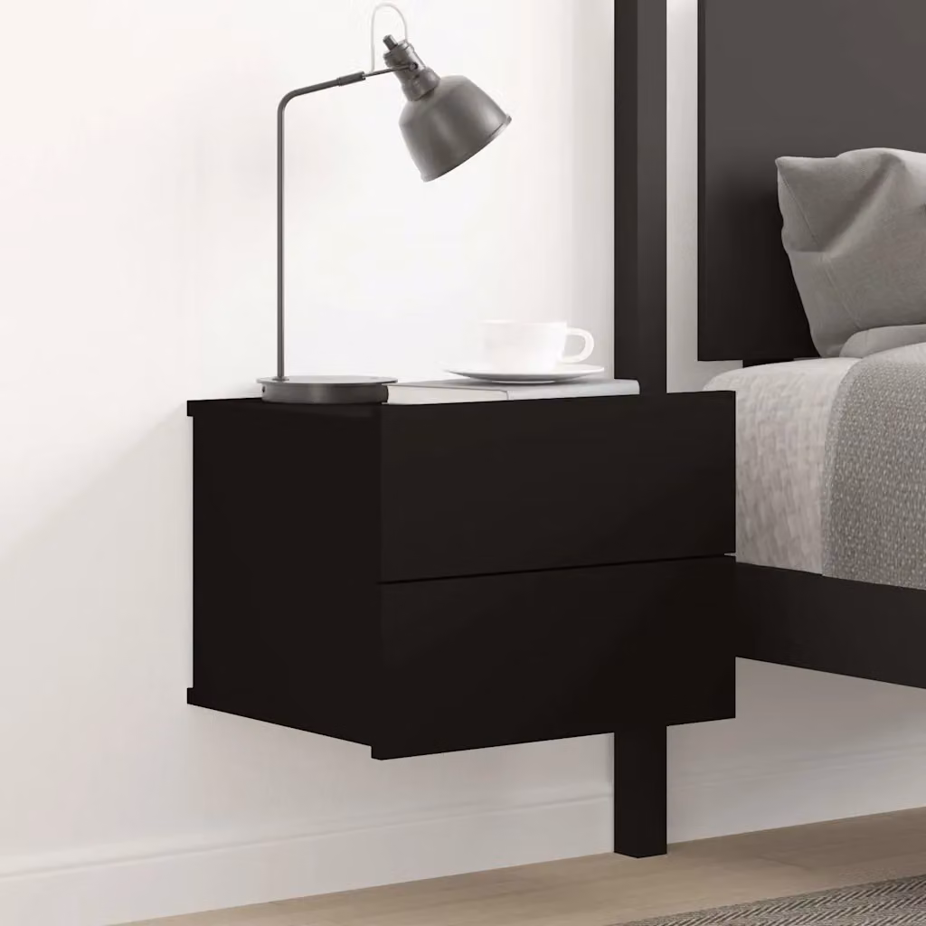 Comodino nero vidaXL in legno multistrato da appendere a parete L 40 cm x P 30 cm x H 30 cm