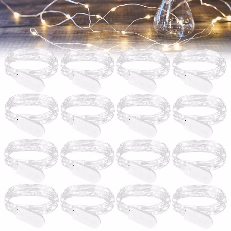 Catena luminosa a LED mini, 16 pezzi, bianca, 2 metri, 20 LED, alimentata a batteria