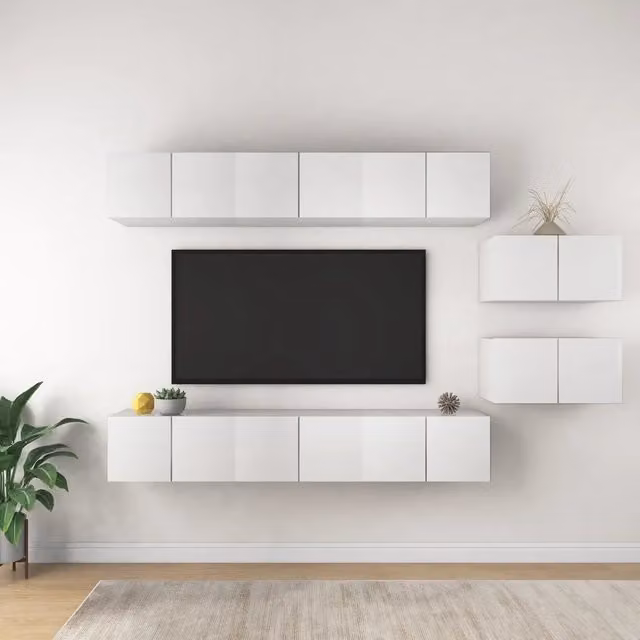 Mobili TV 8 pz-Credenza per TV Bianchi in Legno Multistrato