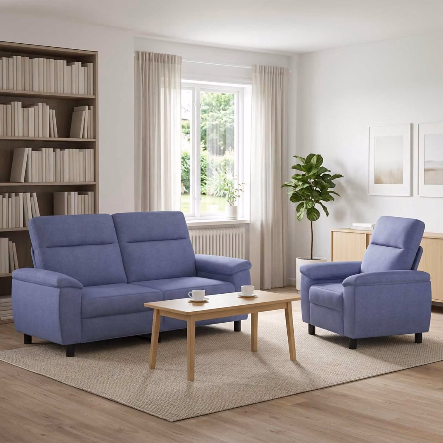Set di 2 divani moderni vidaXL in tessuto blu con struttura in metallo per il tuo soggiorno