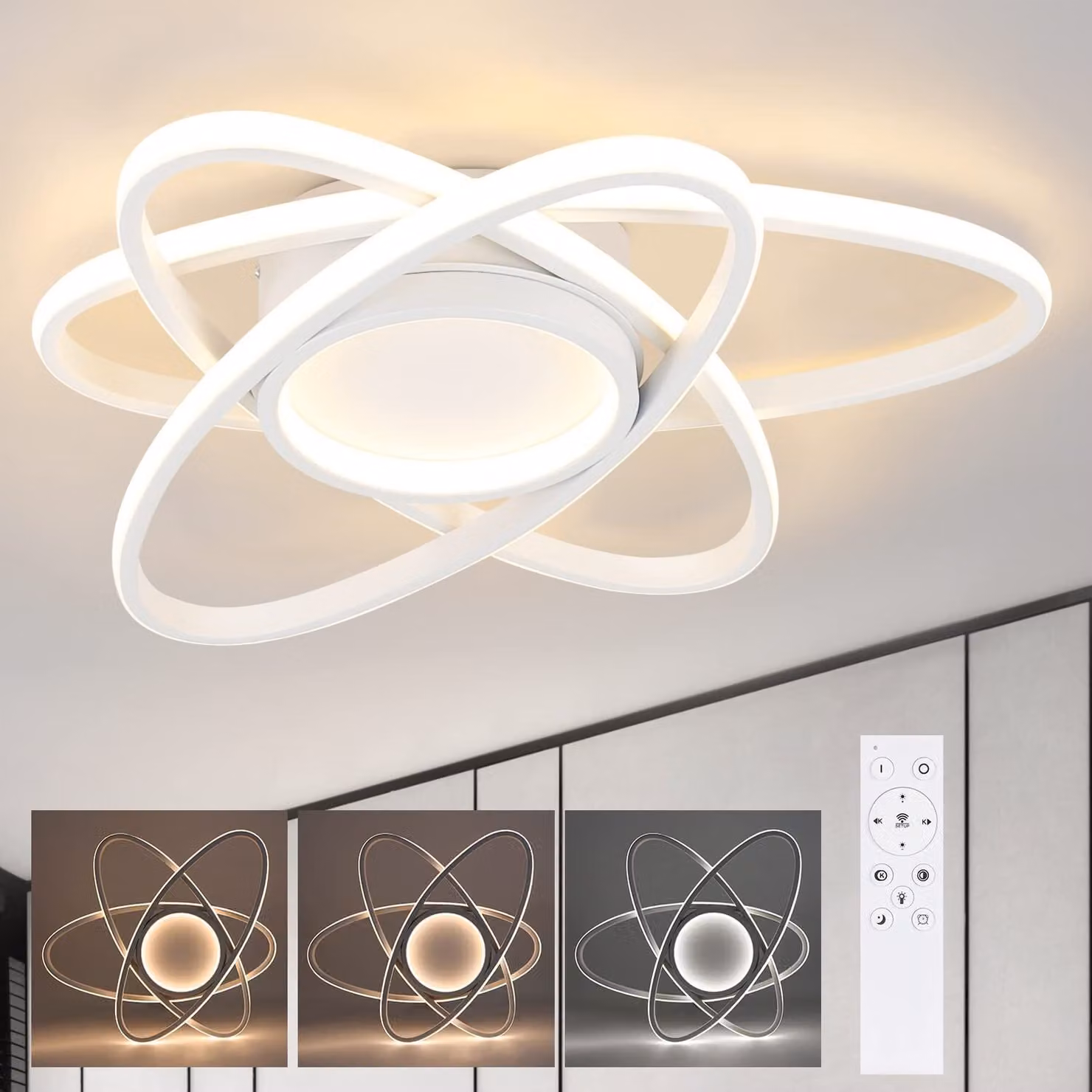 ZMH Plafoniera LED da soggiorno dimmerabile con telecomando 77W 3000K -6500K Moderna illuminazione da soffitto per camera da letto sala da pranzo cucina corridoio