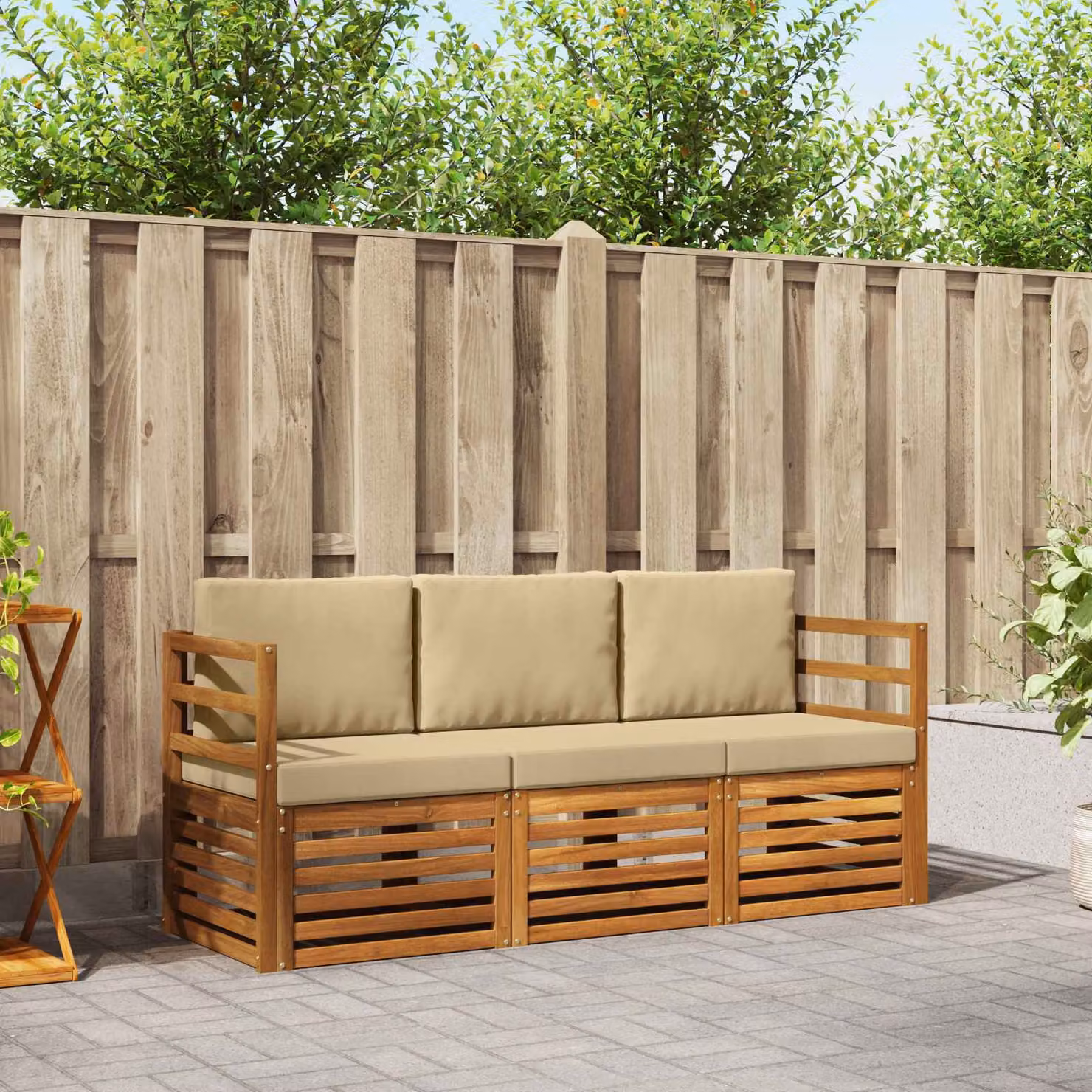 Set di divani da giardino vidaXL in legno di acacia massello con cuscini beige e marrone