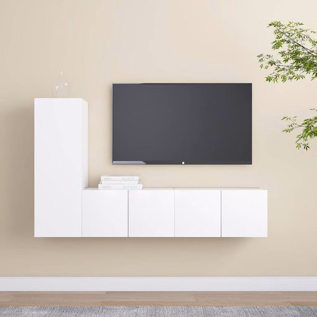 Set Mobili Porta TV 3 Pezzi vidaXL Bianco in Legno e MDF per Soggiorno