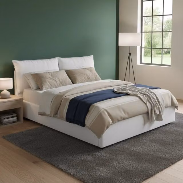 Letto matrimoniale contenitore Agalo Talamo Italia con rivestimento in tessuto bianco, adatto per materasso 140x200 cm – 1