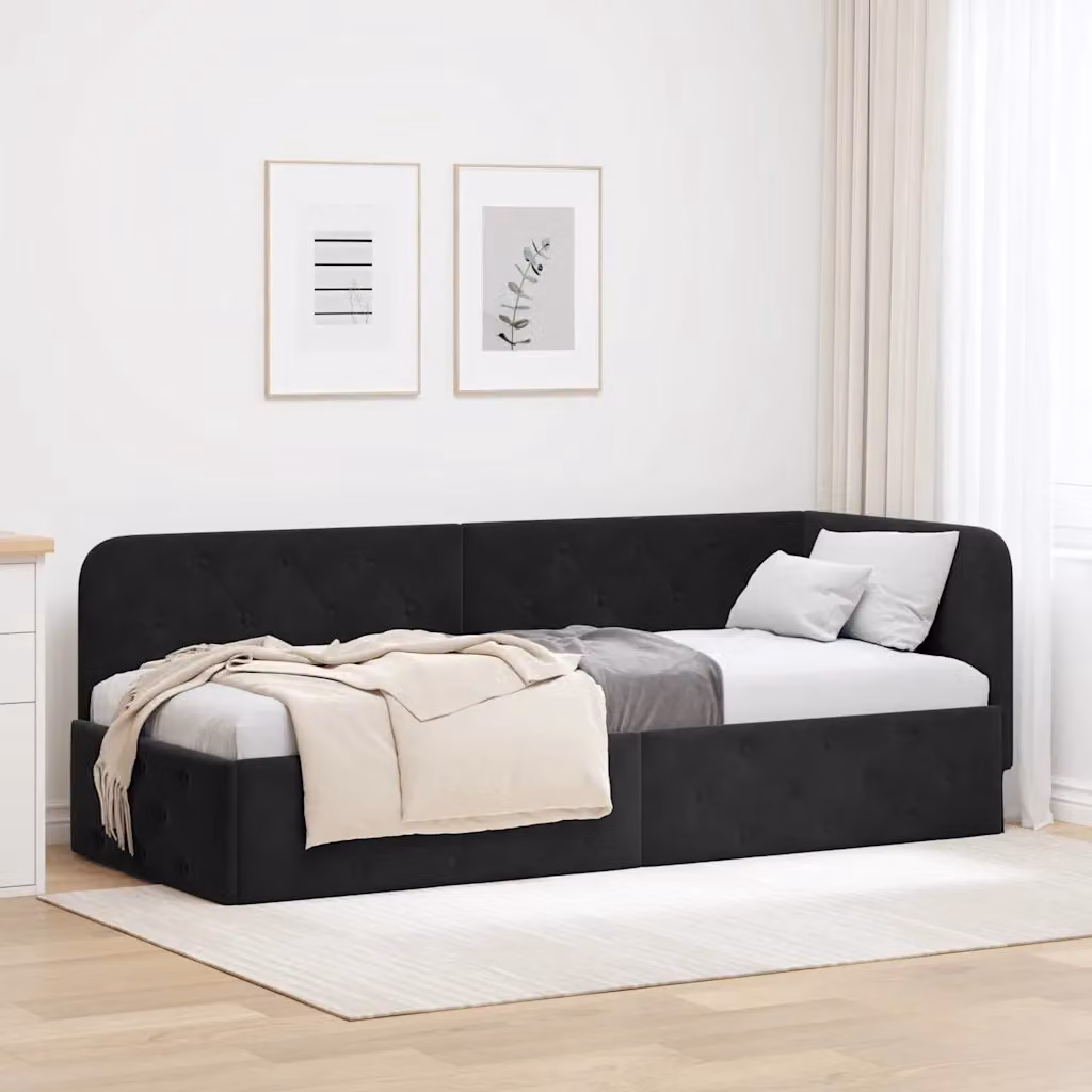 Cornice del letto ad angolo asimmetrica vidaXL in velluto nero, L: 200 cm, P: 80 cm, H: 84 cm – 1