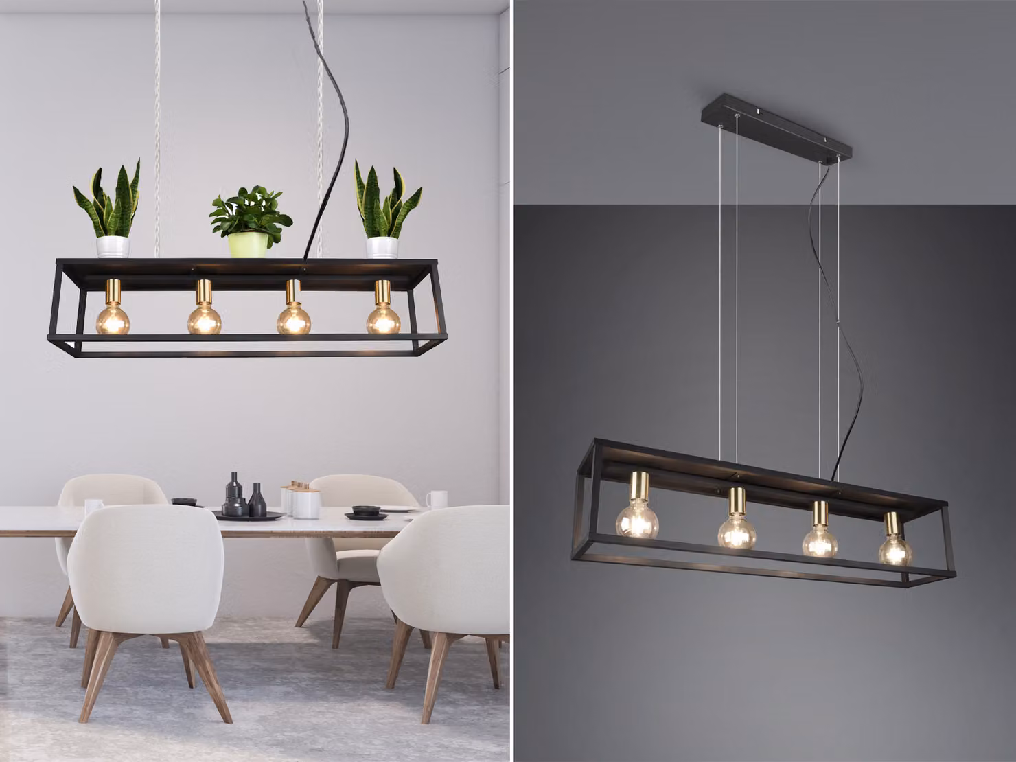 Lampada a sospensione VITO a 4 luci in metallo nero, stile industriale - R30194032