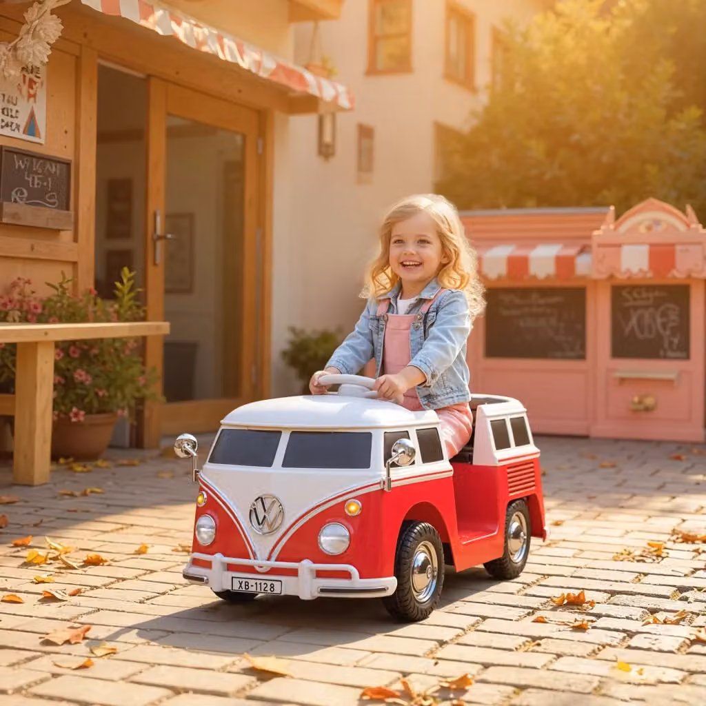 Macchina Elettrica per Bambini Volkswagen T1 Giordanoshop con Lettore MP3 in Metallo e PP, Rosso, L: 89 cm, P: 49 cm, H: 41,5 cm – 2