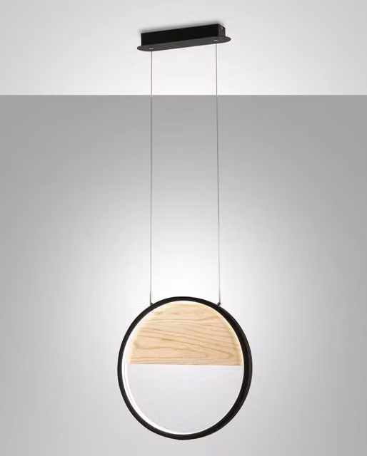 Pierre Sospensione a LED 29W Ø400mm Struttura in Metallo e Legno Nero, Luce Calda 3000K, Dimmerabile a step, Design Moderno e Raffinato