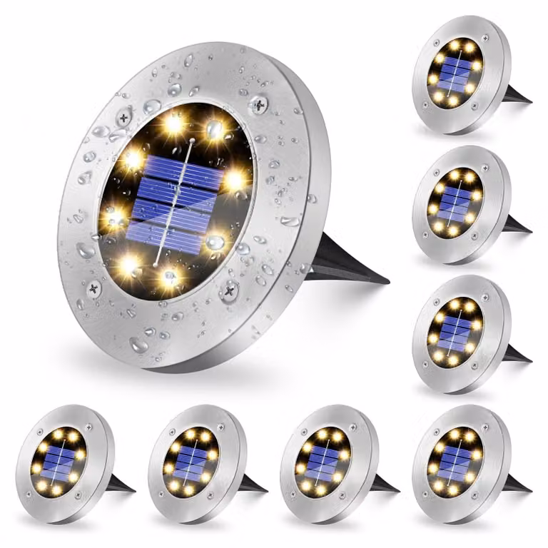 Lampada da terra solare luce bianca fredda set da 8 lampade per vialetti e ingressi carrabili - Set da 8 - Luce bianca fredda - Per vialetti e accessi carrabili