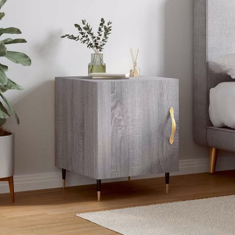 Comodino moderno sospeso vidaXL in legno e metallo, colore grigio, L 40 cm x P 40 cm x H 50 cm