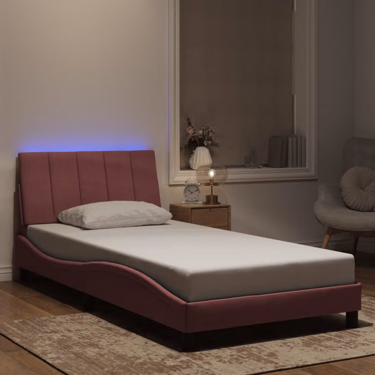 Giroletto Hanko vidaXL in Velluto Rosa con LED e Porte USB, L/P: 100 x 200 cm