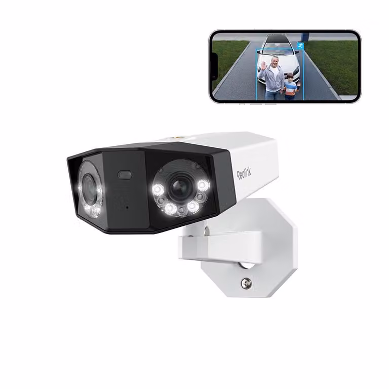 Telecamera di sorveglianza Reolink 4K 8MP PoE, panoramica a 180°, doppio obiettivo, visione notturna a colori, spot, rilevamento persone/veicoli/animali, audio a 2 vie, IP67