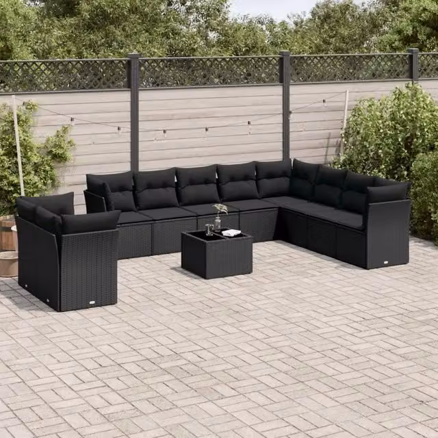 Set Divani da Giardino 11 pz con Cuscini in Polyrattan Nero 3249704