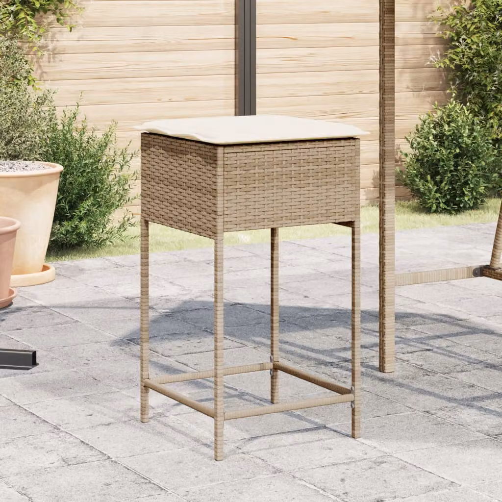 Set di 2 sgabelli da bar vidaXL in polyrattan beige con cuscini in tessuto rimovibili