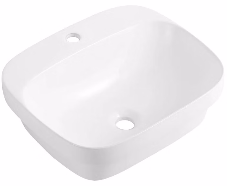 CERANO - Lavabo in Vetroceramica - semi-incasso o da appoggio - Nera - bianco lucido - 50x42,5 cm