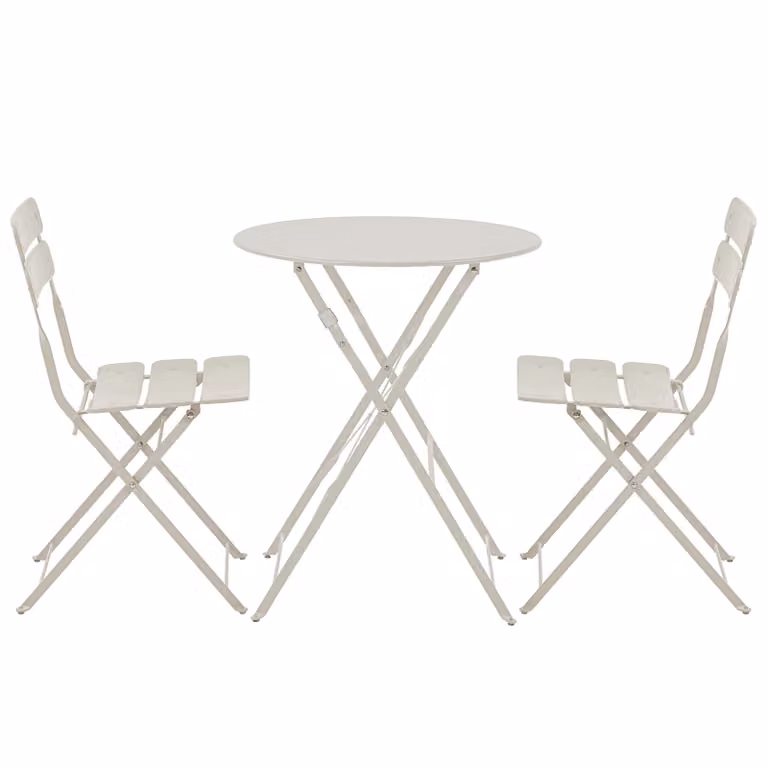 Tavolo da giardino rotondo pieghevole e 2 sedie pieghevoli beige - Oviala Annecy