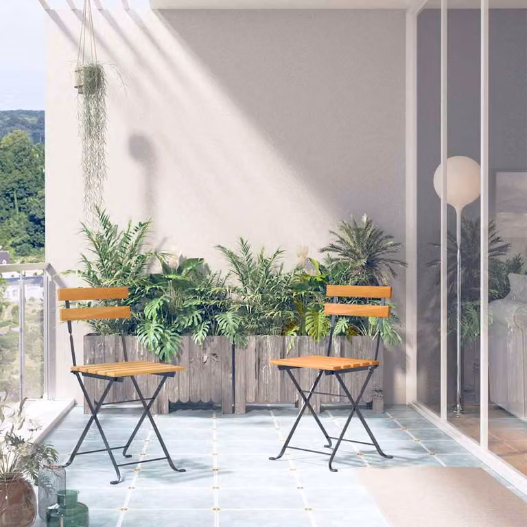 Set di 2 sedie pieghevoli vidaXL in legno di acacia e acciaio, colore marrone