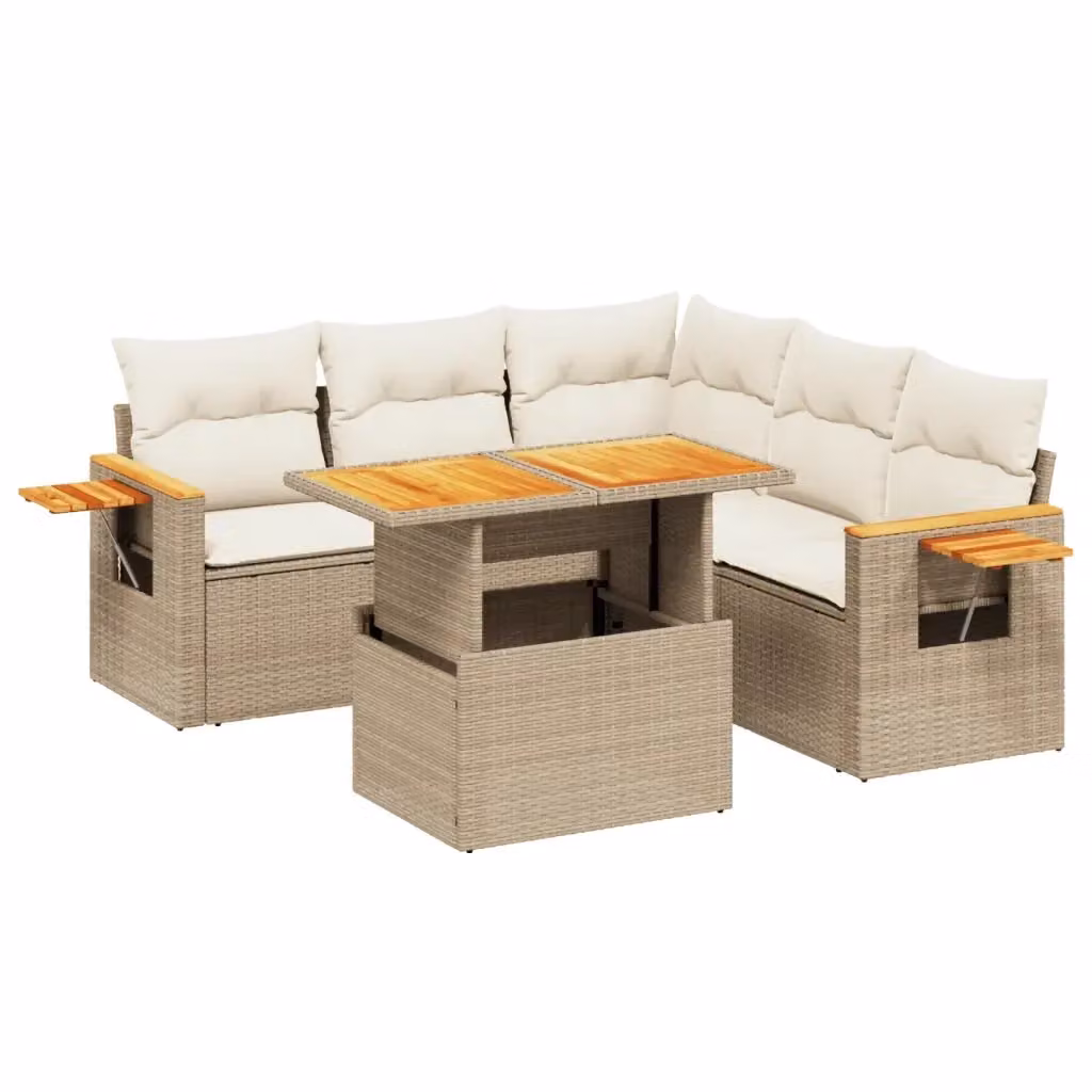 Set Divano da Giardino a L VIDAXL in Polyrattan Beige con 6 Cuscini Moderno – 2