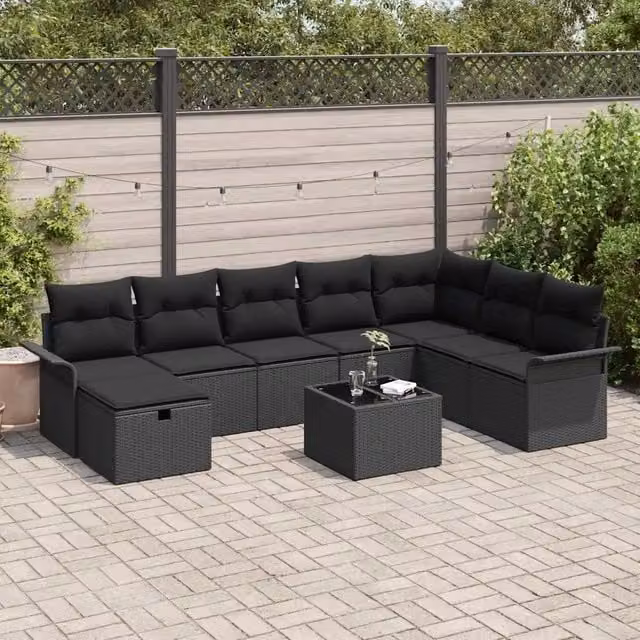 Set Divano da Giardino 9 pz Nero polyrattan 3358942