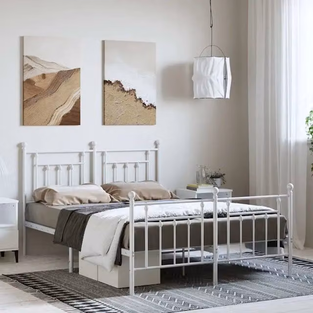 Giroletto con testiera e pediera in metallo bianco vidaXL L/P: 150 x 200 cm – 1