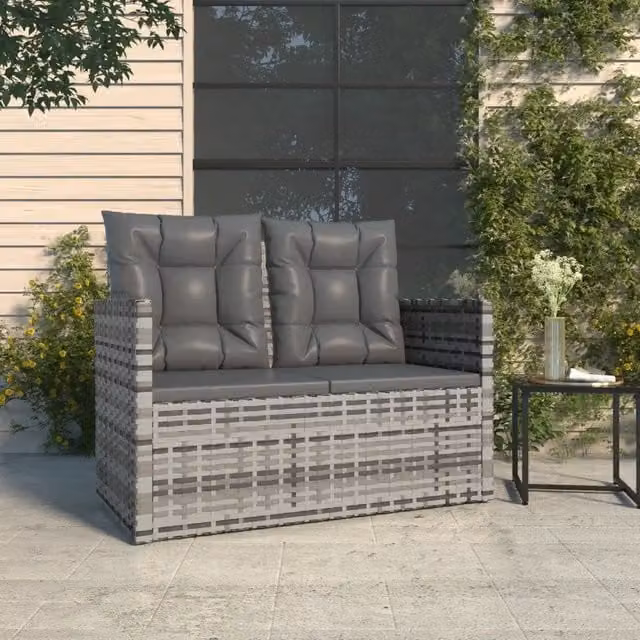 Panca da giardino moderna vidaXL in rattan e metallo con cuscini grigio antracite L: 105 cm