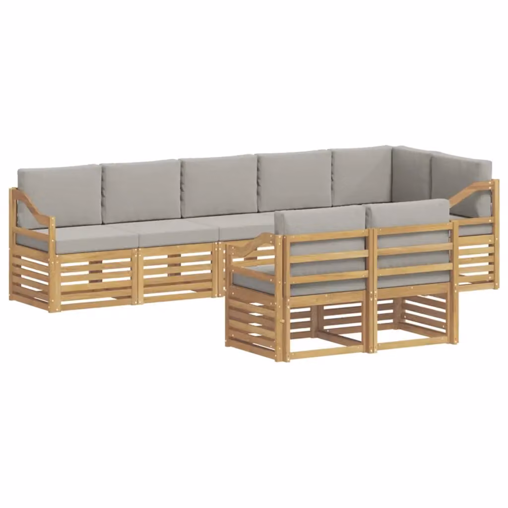 Set di divani da esterno a L vidaXL in legno di acacia con cuscini bianchi e grigi per giardino e terrazza – 2