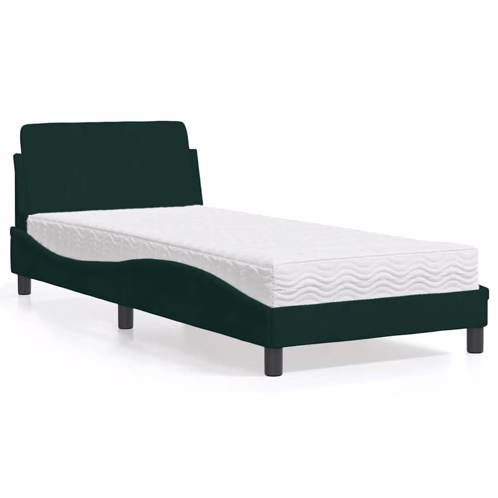 Letto con Materasso Dover vidaXL in Velluto Verde Scuro, Dimensioni: 90 x 200 cm – 1