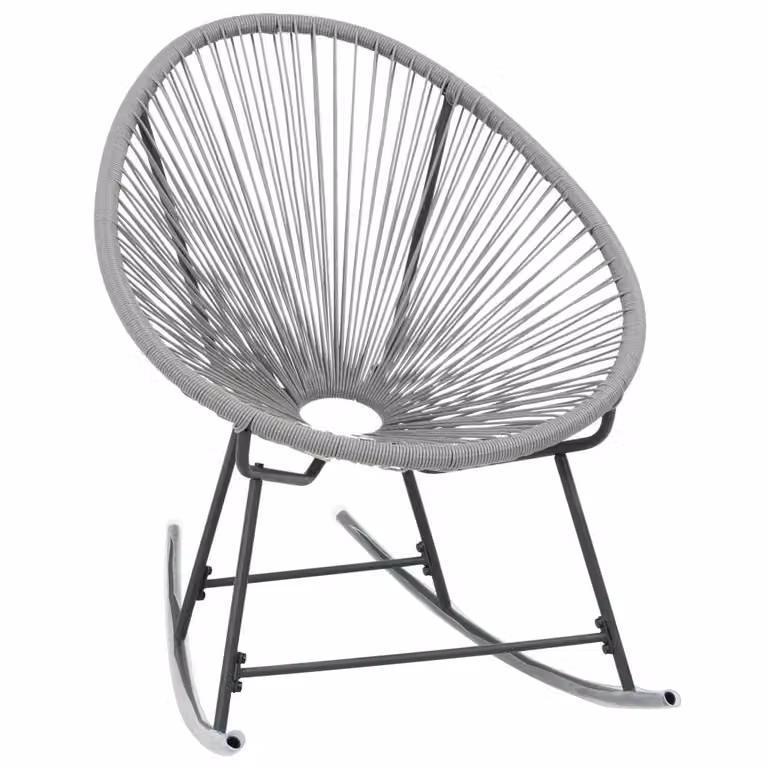 Sedia a dondolo da esterno in polyrattan grigia con struttura in metallo MERCATOXL H 90,0 cm x L 77,0 cm x P 72,5 cm