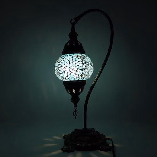 Lampada turca a mosaico - Lampada da tavolo fatta a mano con collo di cigno - Ø 12 cm, altezza 43 cm - Autentica e colorata