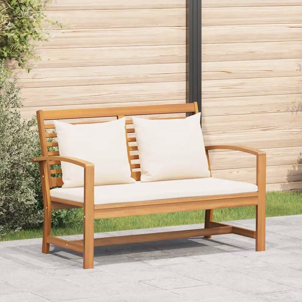 Panchina da giardino vidaXL in legno di teak con cuscini, Marrone e Beige, L 110 x P 66 x H 76 cm