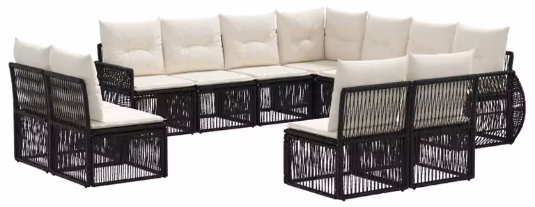 Set da giardino composto da 11 pezzi, in rattan sintetico nero e crema