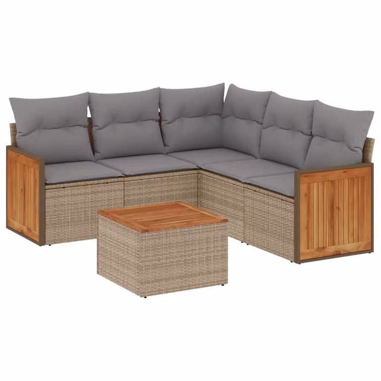 Set Divano da Giardino 6 pz con Cuscini Beige in Polyrattan