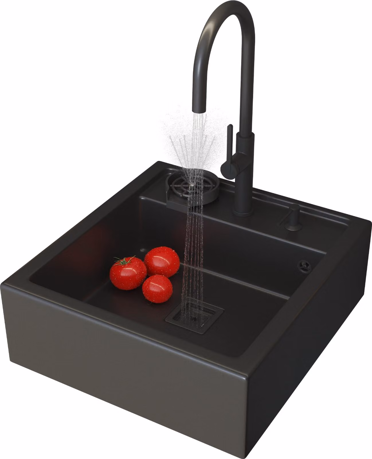 Granitan - Lavello in granito - Lavello da cucina - Nero - con rubinetto e dispenser per sapone - Lavello