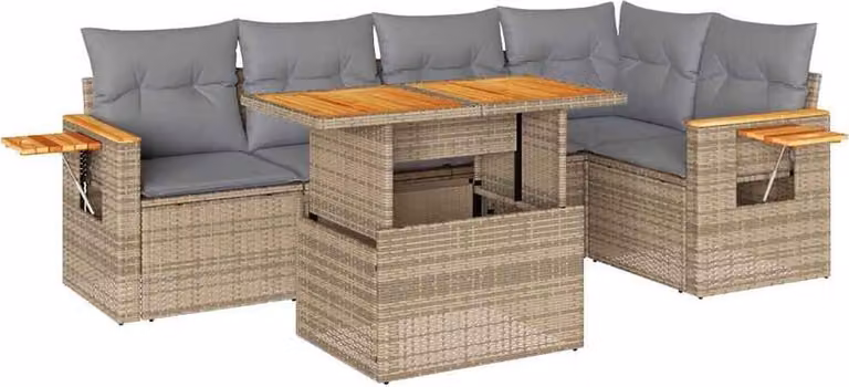 Set Divano da Giardino 6 pz con Cuscini Beige Polyrattan Acacia