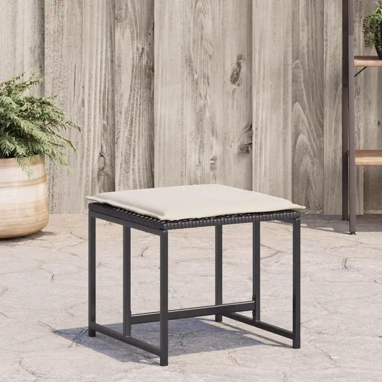 Set di 4 sgabelli da giardino vidaXL in polyrattan neri con cuscini resistenti ai raggi UV e rivestimento rimovibile