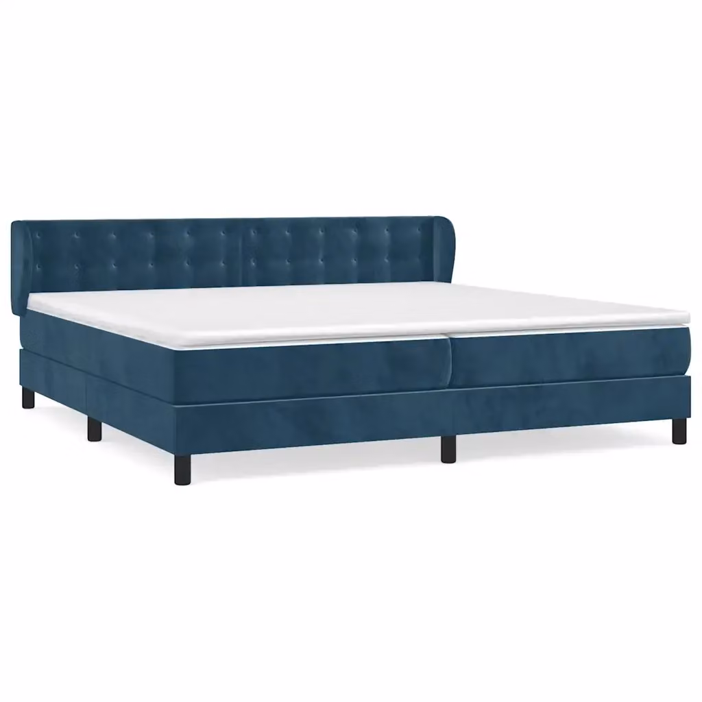 vidaXL Giroletto a Molle con Materasso Ibrido in Velluto Blu e Bianco, L/P: 200 x 200 cm – 2