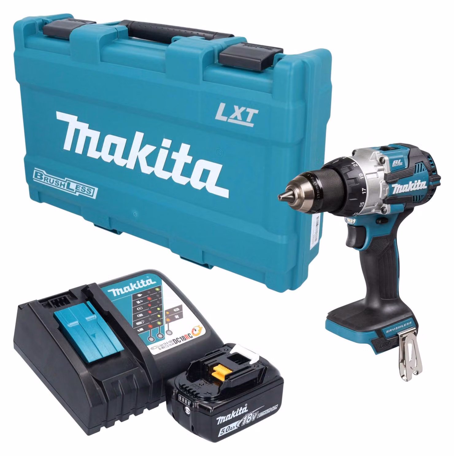 Trapano avvitatore a percussione a batteria Makita DHP 489 RT1K 18 V 73 Nm Brushless + 1 batteria da 5,0 Ah + caricabatterie + valigetta