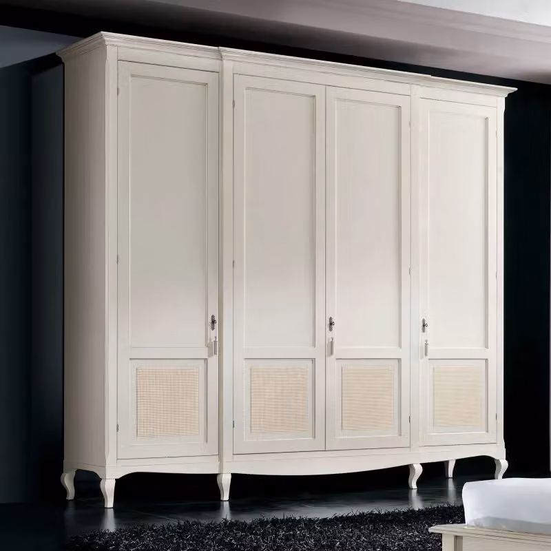 Armadio classico a 4 ante con paglia di Vienna in legno bianco shabby Mobili 2G L/P/H: 286 x 65 x 255 cm – 1