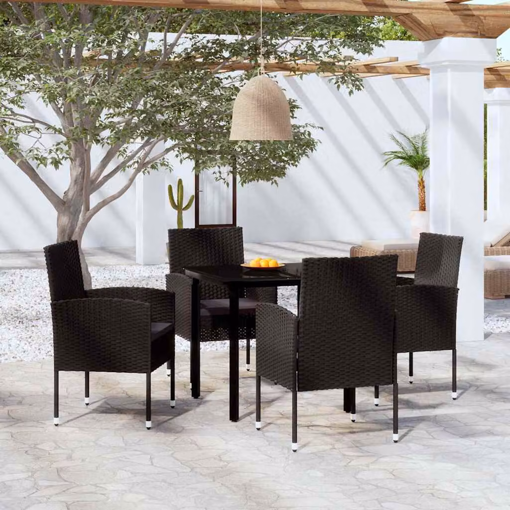Set da pranzo da giardino moderno vidaXL in acciaio verniciato nero e vetro, 5 pezzi