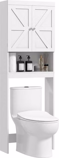 Armadio portaoggetti da bagno HOMCOM sopra il water con 2 ante e scaffali, bianco, L: 58,5 cm, P: 23 cm, H: 170 cm – 1