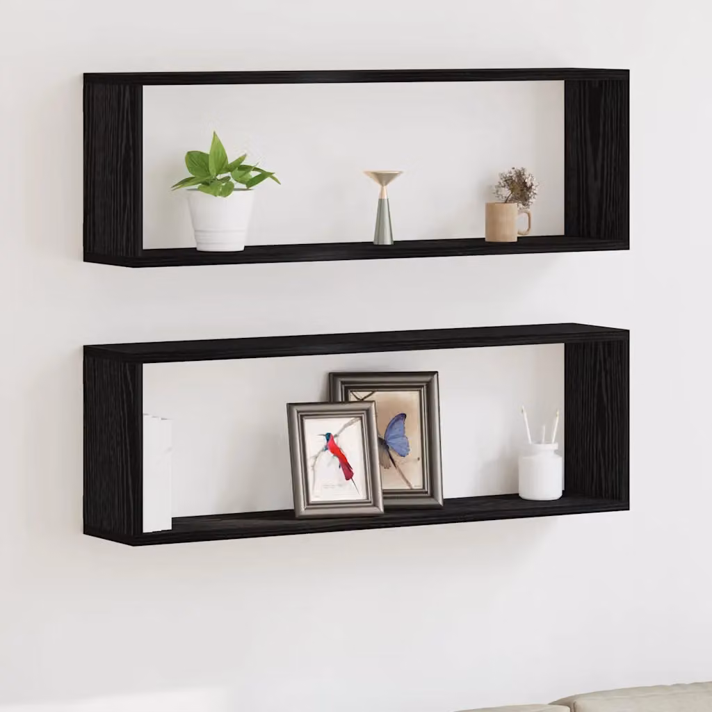 Set di 2 scaffali da parete moderni vidaXL in colore nero, L 80 cm x P 26 cm x H 15 cm