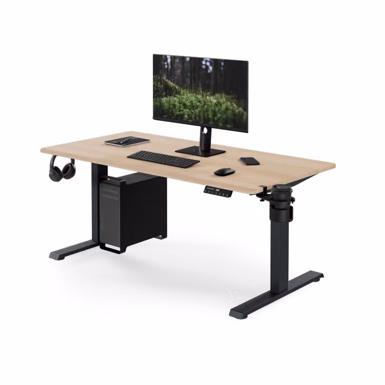 Scrivania ergonomica, regolabile in altezza, colore antracite/effetto legno Sonoma: 140 x 70 cm: ARIA