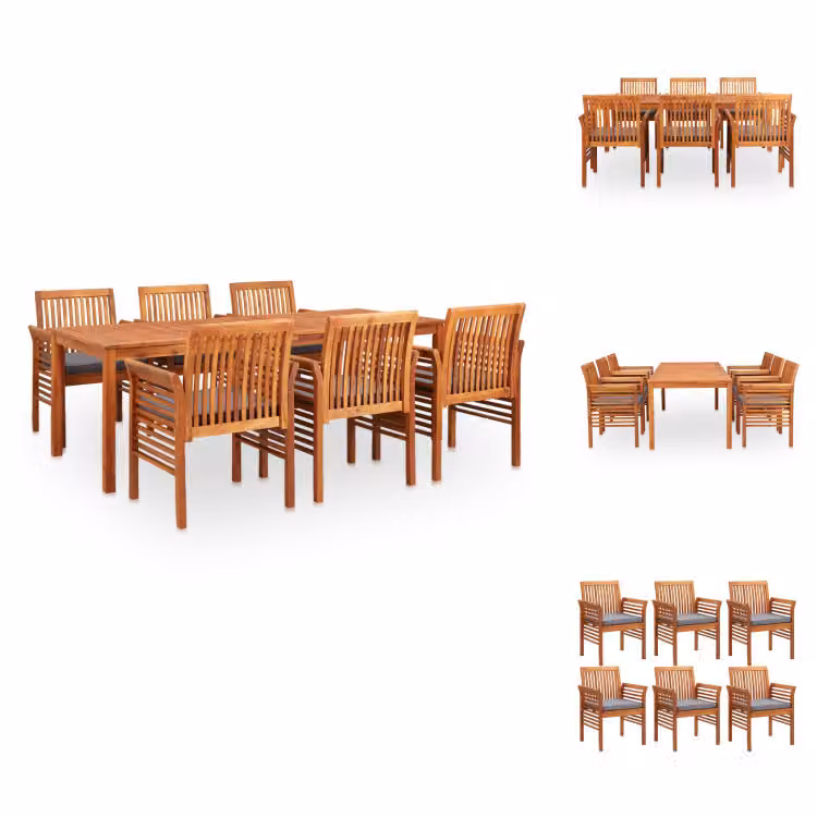 vidaXL Set da pranzo da giardino 7 pezzi con cuscini in legno massiccio di acacia - Set di mobili da giardino