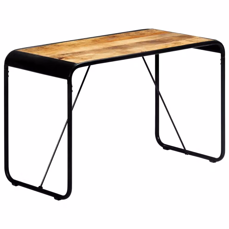 Tavolo da pranzo "Piding" in legno massiccio di mango grezzo e acciaio verniciato a polvere nei colori marrone e nero. Dimensioni (L/A) 118x60x76 cm